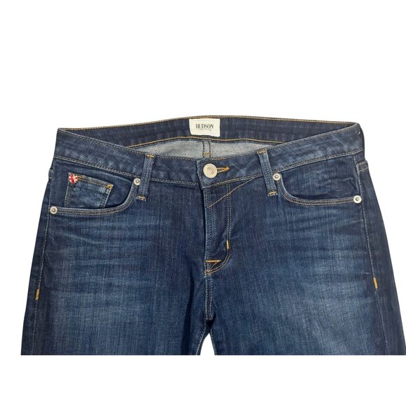 Hudson Kelli Jeans Bell-Bottom Flare Low-Rise Dark Raw Cut Hems Size 28 Stretch - Picture 2 of 8